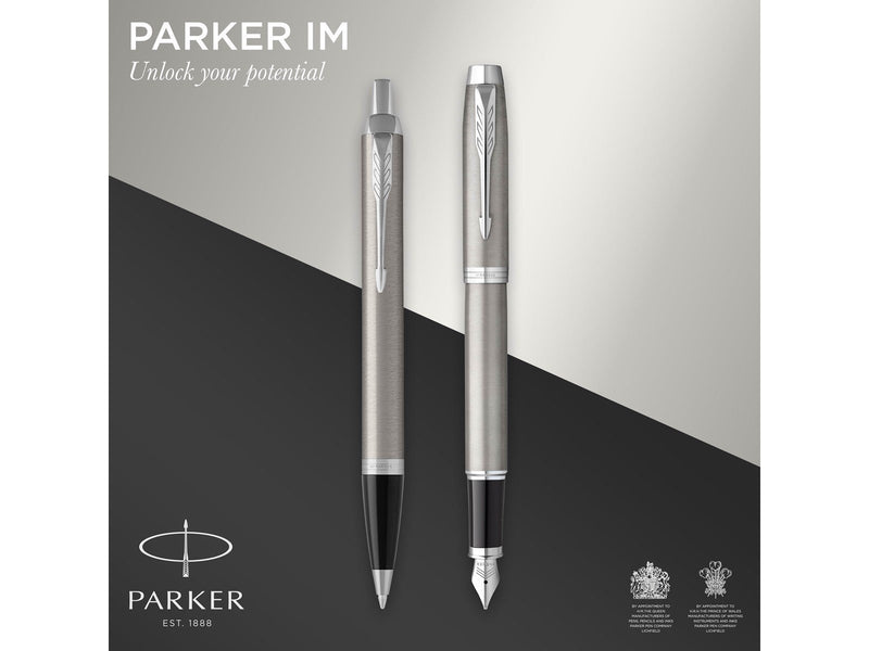 Parker IM Duo Pen Gift Set | Fountain Pen Ballpoint Pen & Pen Pouch | Stainless Steel Finish with Chrome Trims | Medium Tip