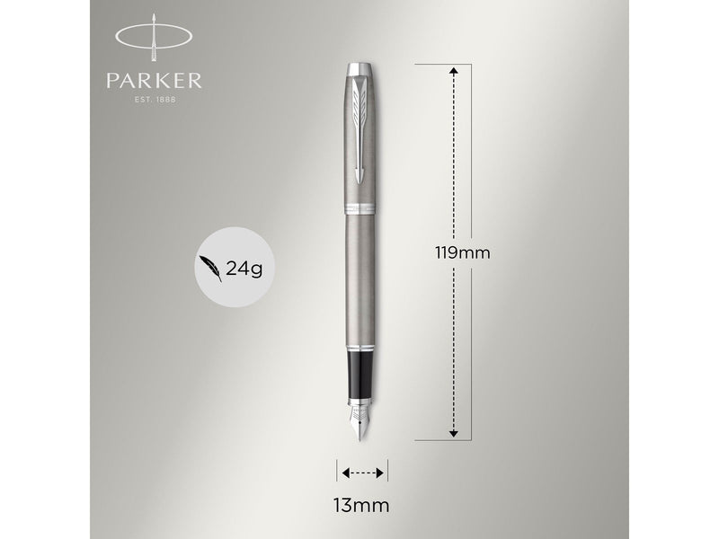 Parker IM Duo Pen Gift Set | Fountain Pen Ballpoint Pen & Pen Pouch | Stainless Steel Finish with Chrome Trims | Medium Tip