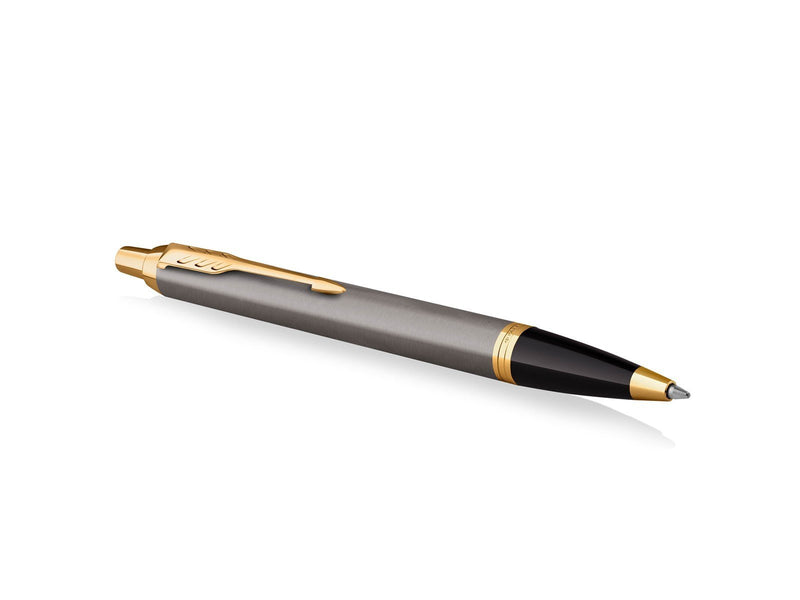 Parker IM Ballpoint Pen | Grey Lacquer with Gold Trims | Medium Point | Blue Ink Refill | Gift Box