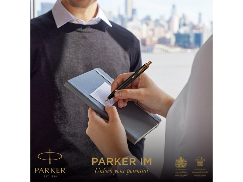 Parker IM Ballpoint Pen | Grey Lacquer with Gold Trims | Medium Point | Blue Ink Refill | Gift Box