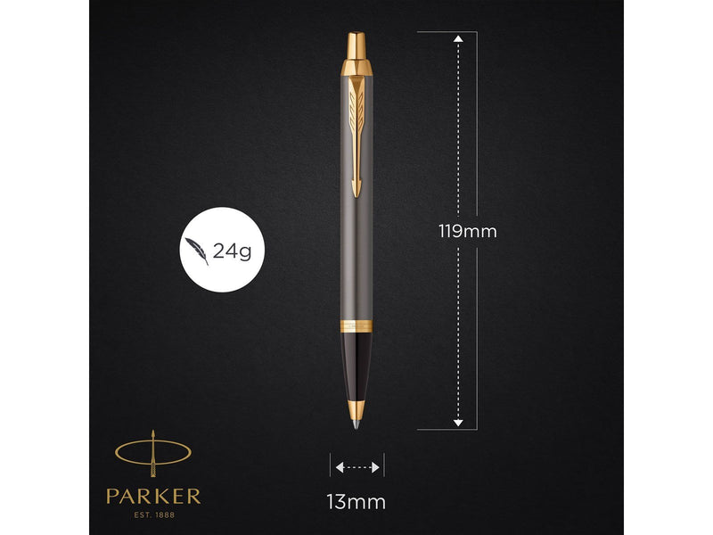 Parker IM Ballpoint Pen | Grey Lacquer with Gold Trims | Medium Point | Blue Ink Refill | Gift Box
