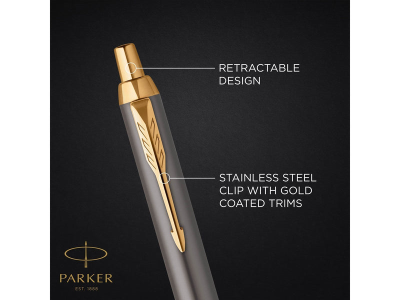 Parker IM Ballpoint Pen | Grey Lacquer with Gold Trims | Medium Point | Blue Ink Refill | Gift Box