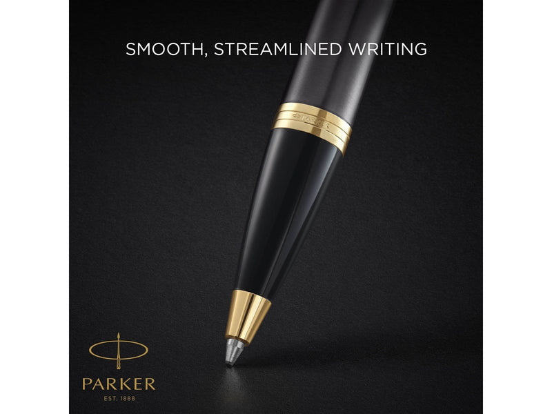 Parker IM Ballpoint Pen | Grey Lacquer with Gold Trims | Medium Point | Blue Ink Refill | Gift Box