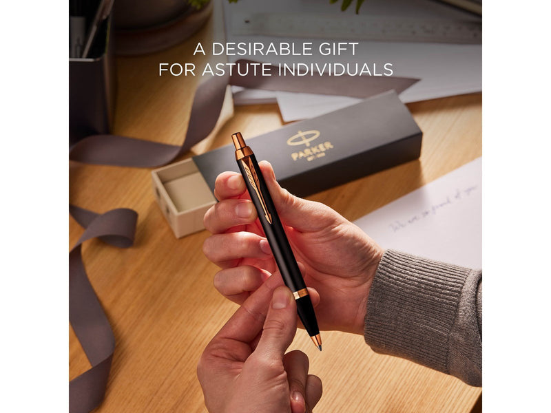 Parker IM Ballpoint Pen | Grey Lacquer with Gold Trims | Medium Point | Blue Ink Refill | Gift Box