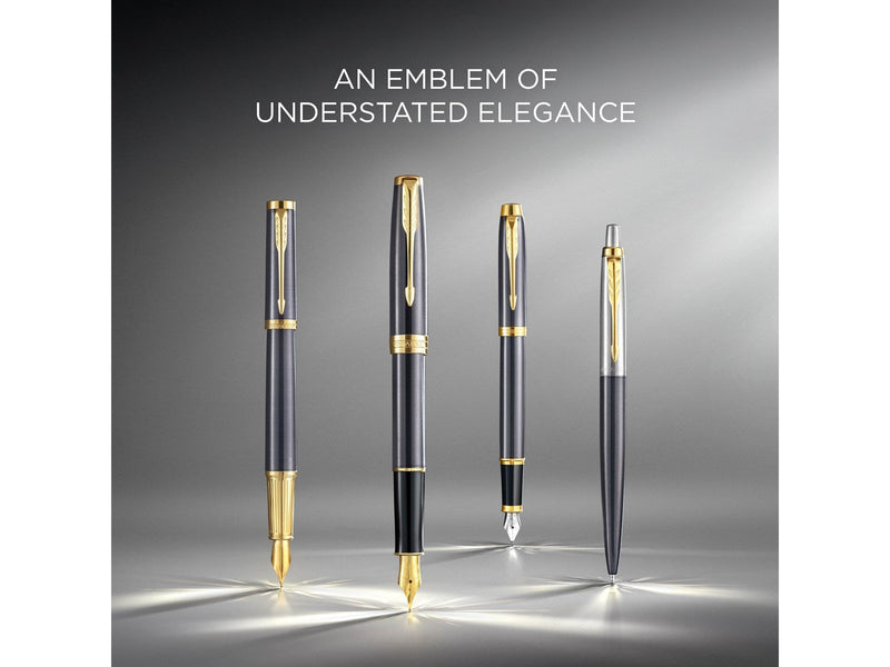 Parker IM Ballpoint Pen | Grey Lacquer with Gold Trims | Medium Point | Blue Ink Refill | Gift Box