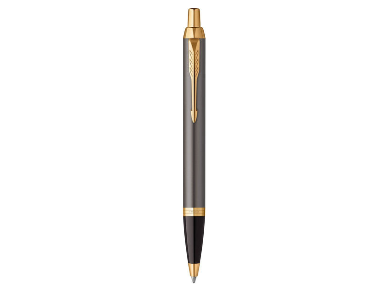 Parker IM Ballpoint Pen | Grey Lacquer with Gold Trims | Medium Point | Blue Ink Refill | Gift Box