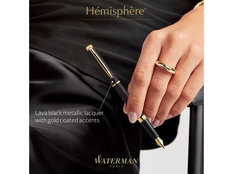 Waterman Hémisphère Fountain Pen | Lava Black (The Understated Edit Collection) | Fine Nib with Blue Ink | Gift Box