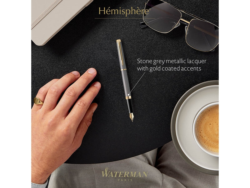 Waterman Hémisphère Fountain Pen | Stone Grey (The Understated Edit Collection) | Medium Nib with Blue Ink | Gift Box