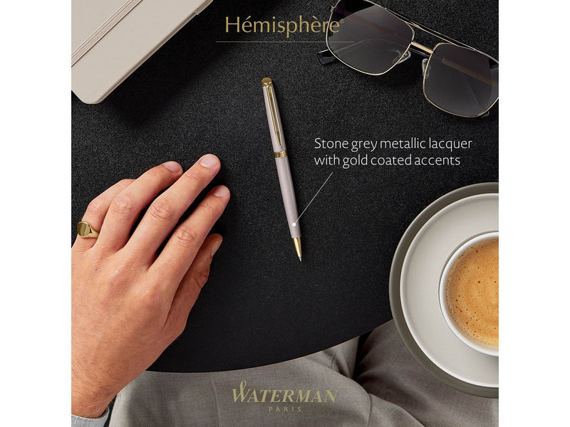 Waterman Hémisphère Ballpoint Pen | Stone Grey (The Understated Edit Collection) | Medium Point with Blue Ink | Gift Box