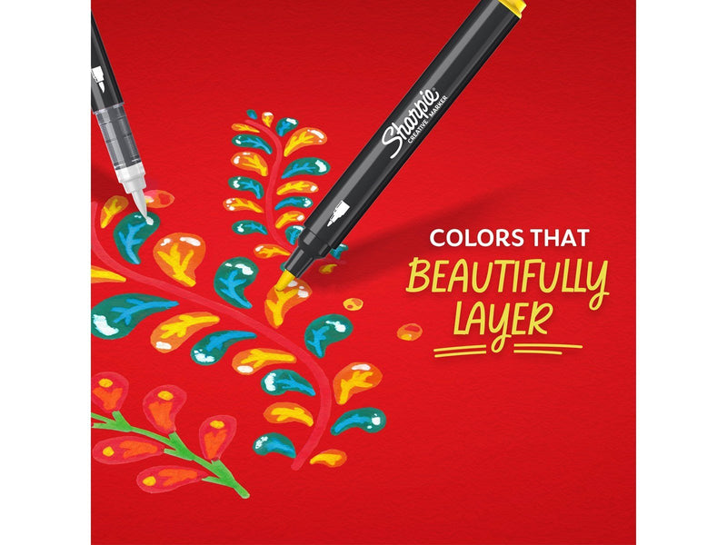Sharpie Creative Marker Acrylic Paint Pens | Brush-Tip Water-Based Paint Markers | Assorted Colours | 12 Count