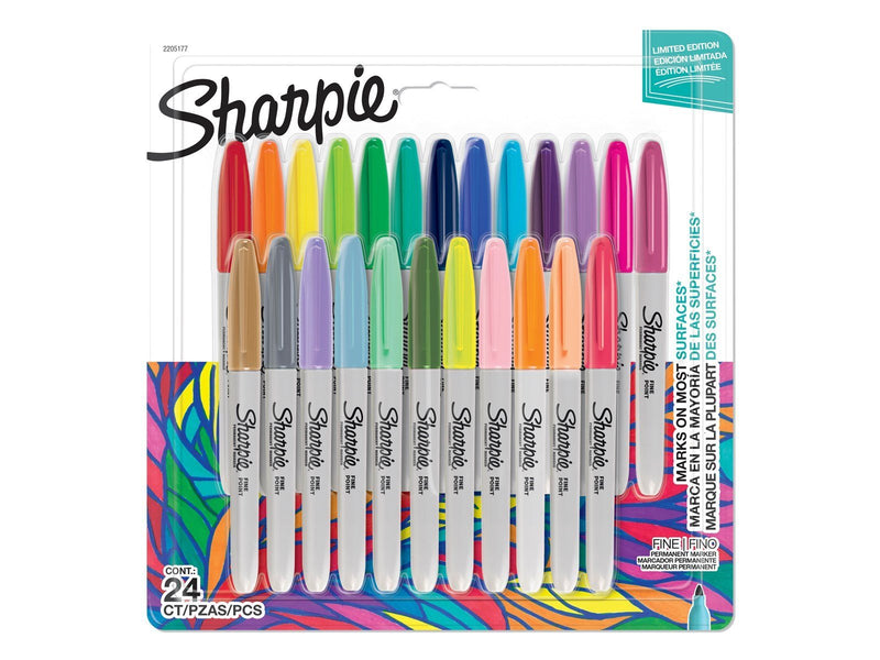 Sharpie Permanent Markers | Fine Point Colouring Pens | Assorted Colours | 24 Marker Pens