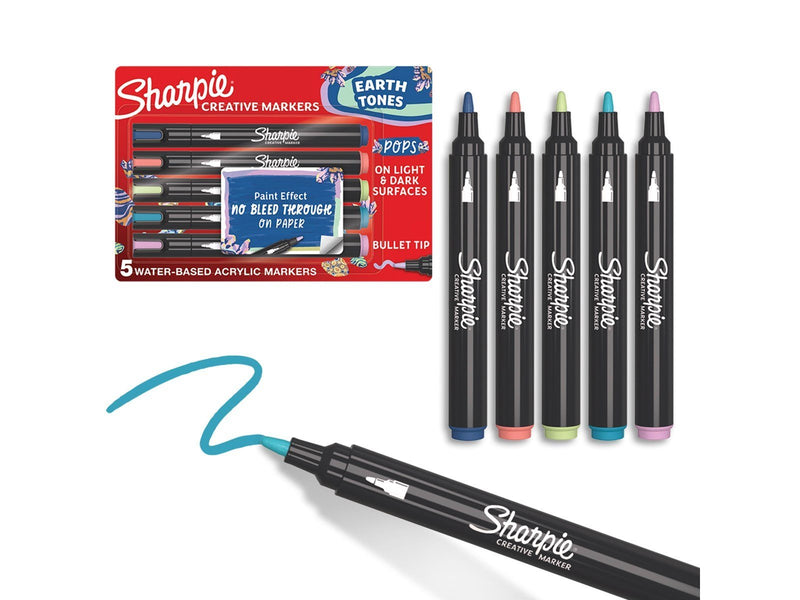Sharpie Creative Marker Acrylic Paint Pens | Earth Tones | Bullet Tip | Assorted Colours | 5 Count