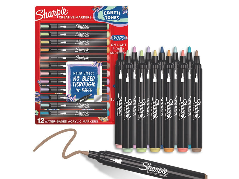 Sharpie Creative Marker Acrylic Paint Pens | Earth Tones | Bullet Tip | Assorted Colours | 12 Count
