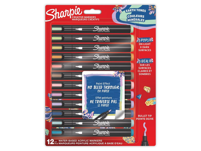Sharpie Creative Marker Acrylic Paint Pens | Earth Tones | Bullet Tip | Assorted Colours | 12 Count
