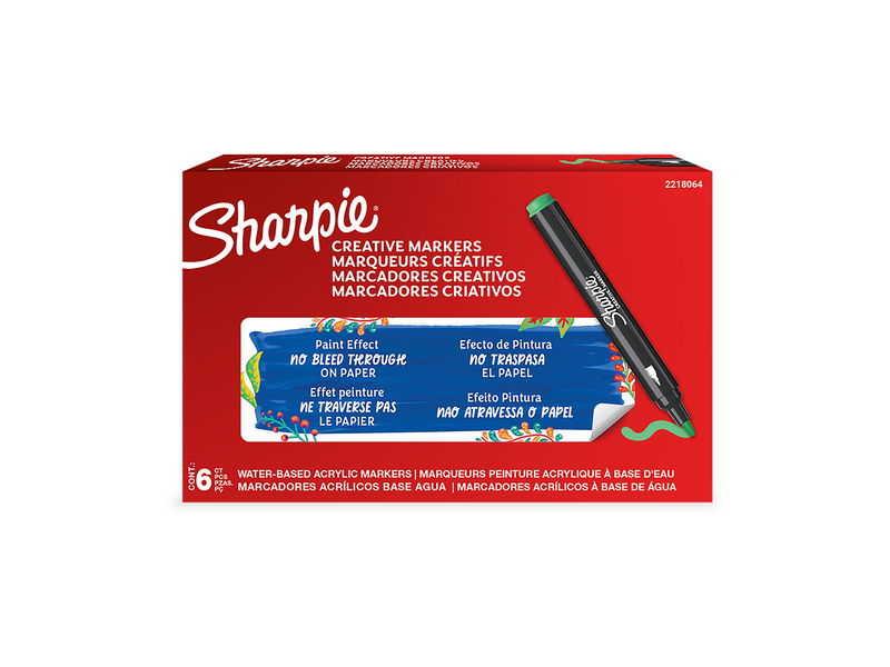 Sharpie Creative Marker Acrylic Paint Pens | Bullet Tip Water-Based Paint Markers | Green | 6 Count