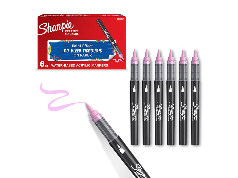 Sharpie Creative Marker Acrylic Paint Pens | Brush Tip Water-Based Paint Markers | Rose Pink | 6 Count