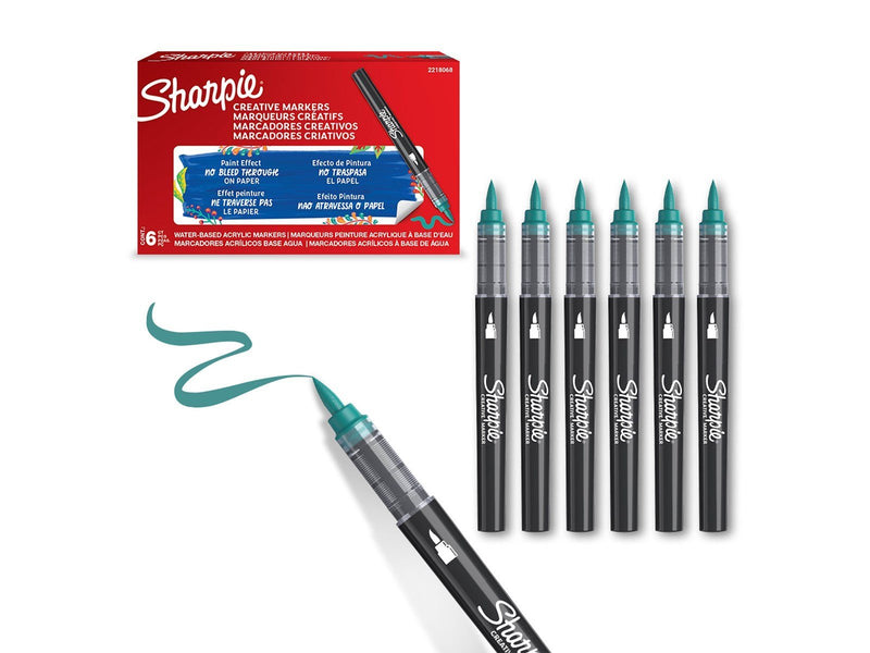 Sharpie Creative Marker Acrylic Paint Pens | Brush Tip Water-Based Paint Markers | Emerald Green | 6 Count