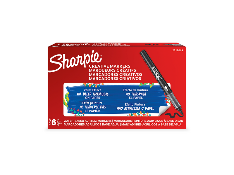 Sharpie Creative Marker Acrylic Paint Pens | Brush Tip Water-Based Paint Markers | Black | 6 Count