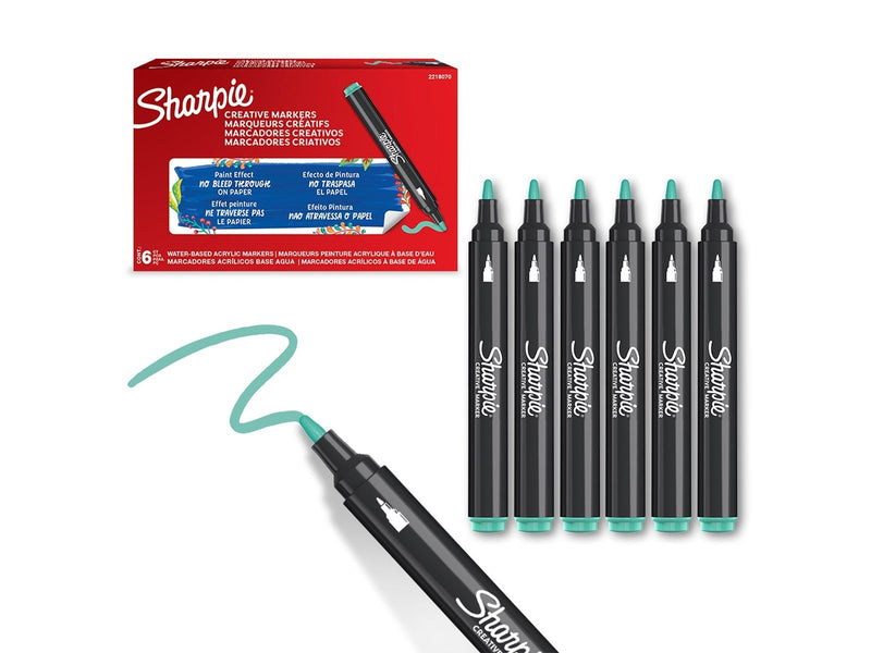 Sharpie Creative Marker Acrylic Paint Pens | Bullet Tip Water-Based Paint Markers | Lake Green | 6 Count