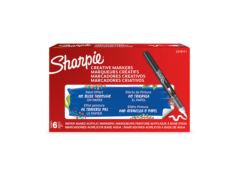 Sharpie Creative Marker Acrylic Paint Pens | Brush Tip Water-Based Paint Markers | White | 6 Count