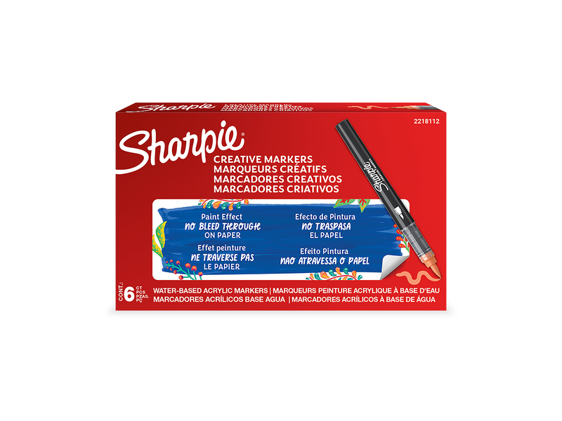 Sharpie Creative Marker Acrylic Paint Pens | Brush Tip Water-Based Paint Markers | Orange | 6 Count