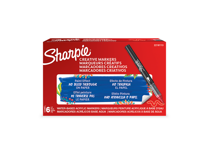 Sharpie Creative Marker Acrylic Paint Pens | Brush Tip Water-Based Paint Markers | Red | 6 Count