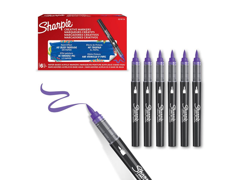 Sharpie Creative Marker Acrylic Paint Pens | Brush Tip Water-Based Paint Markers | Lilac | 6 Count