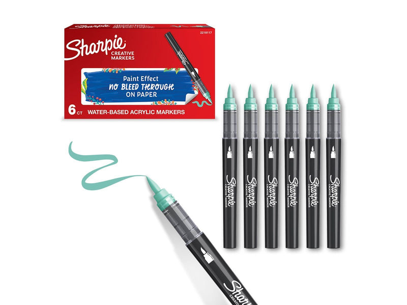 Sharpie Creative Marker Acrylic Paint Pens | Brush Tip Water-Based Paint Markers | Lake Green | 6 Count