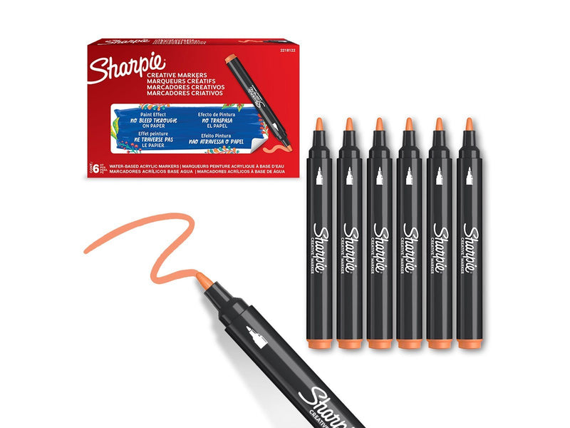 Sharpie Creative Marker Acrylic Paint Pens | Bullet Tip Water-Based Paint Markers | Orange | 6 Count