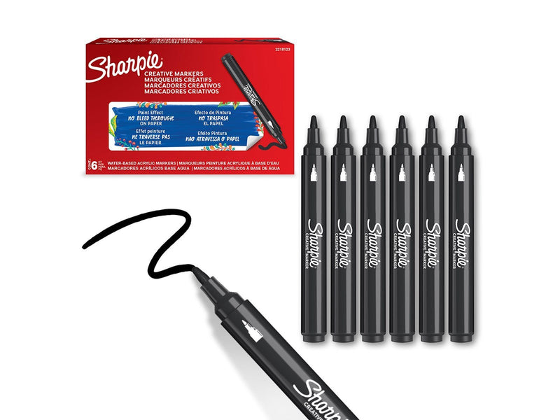 Sharpie Creative Marker Acrylic Paint Pens | Bullet Tip Water-Based Paint Markers | Black | 6 Count