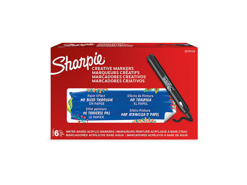 Sharpie Creative Marker Acrylic Paint Pens | Bullet Tip Water-Based Paint Markers | Black | 6 Count