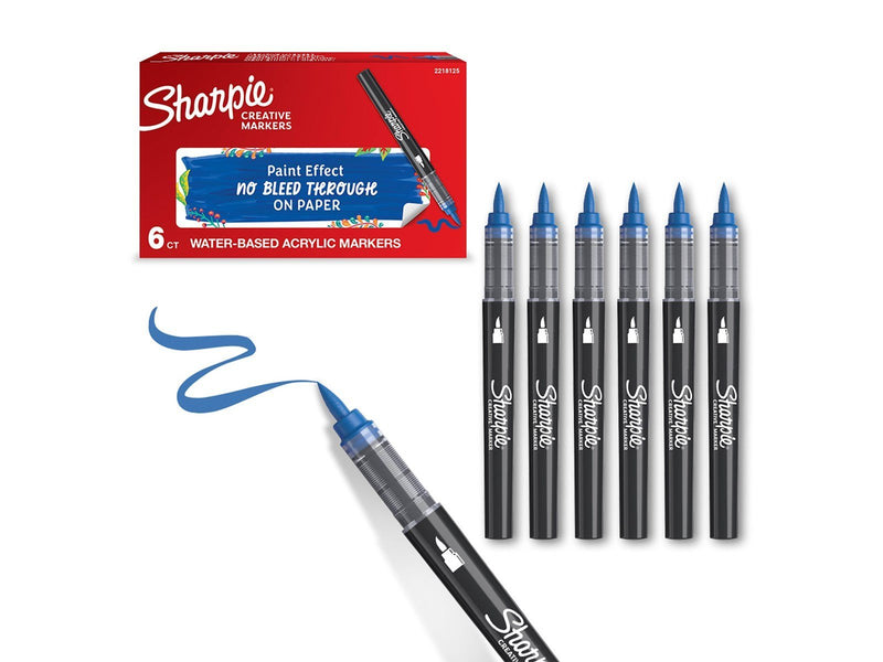 Sharpie Creative Marker Acrylic Paint Pens | Brush Tip Water-Based Paint Markers | Blue | 6 Count