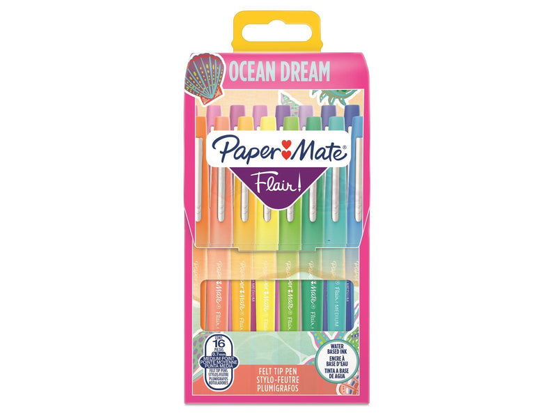Paper Mate Flair Felt Tip Pens | Medium Point (0.7 mm) | Assorted Ocean Dream Colouring Pens | 16 Count
