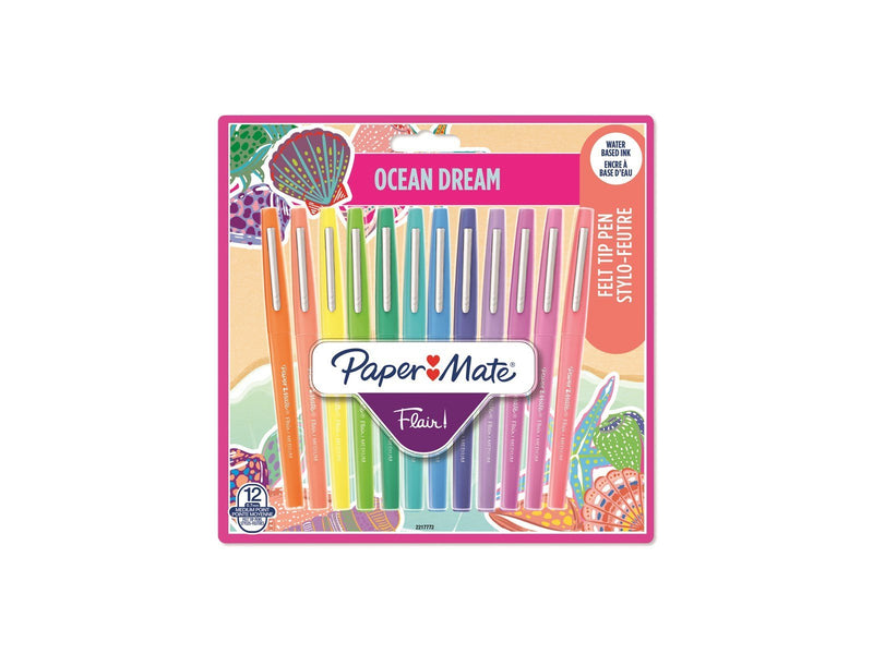Paper Mate Flair Felt Tip Pens | Medium Point (0.7 mm) | Assorted Ocean Dream Colouring Pens | 12 Count