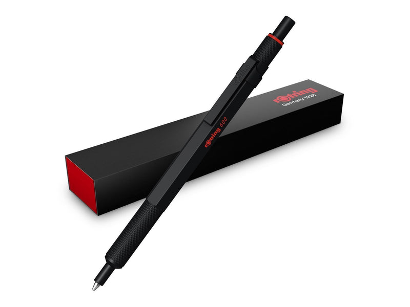 Rotring 600 Gel Pen | 0.55 mm | Black Ink | Black Metal Body Pen | Non-Slip Knurled Grip & Hexagonal Barrel | Refillable