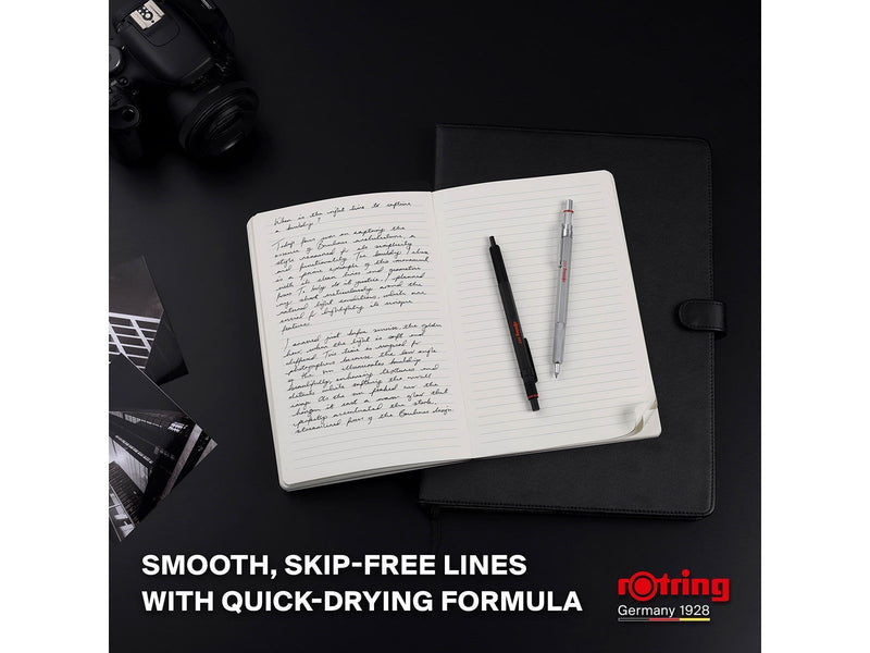 Rotring 600 Gel Pen | 0.55 mm | Black Ink | Black Metal Body Pen | Non-Slip Knurled Grip & Hexagonal Barrel | Refillable