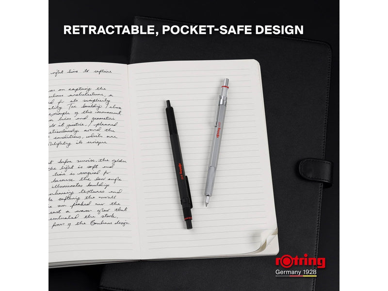 Rotring 600 Gel Pen | 0.55 mm | Black Ink | Black Metal Body Pen | Non-Slip Knurled Grip & Hexagonal Barrel | Refillable