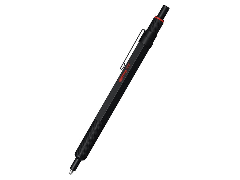 Rotring 600 Gel Pen | 0.55 mm | Black Ink | Black Metal Body Pen | Non-Slip Knurled Grip & Hexagonal Barrel | Refillable