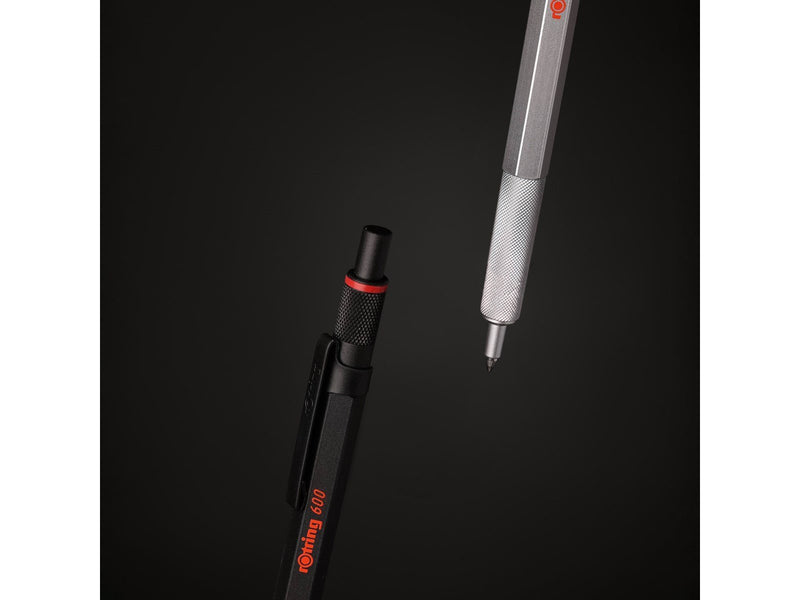 Rotring 600 Gel Pen | 0.55 mm | Black Ink | Black Metal Body Pen | Non-Slip Knurled Grip & Hexagonal Barrel | Refillable