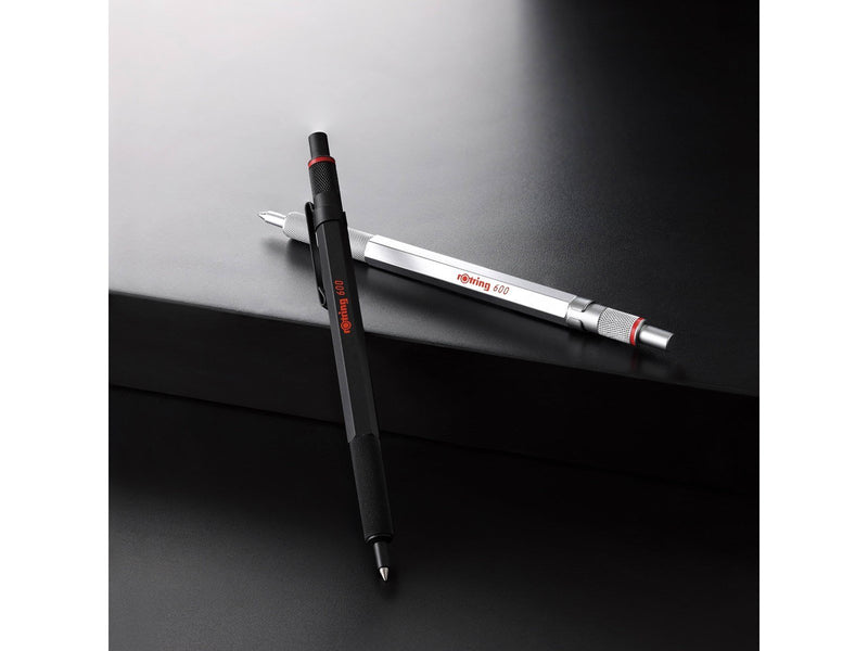 Rotring 600 Gel Pen | 0.55 mm | Black Ink | Black Metal Body Pen | Non-Slip Knurled Grip & Hexagonal Barrel | Refillable