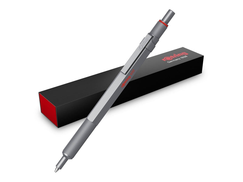 Rotring 600 Gel Pen | 0.55 mm | Black Ink | Silver Metal Body Pen | Non-Slip Knurled Grip & Hexagonal Barrel | Refillable