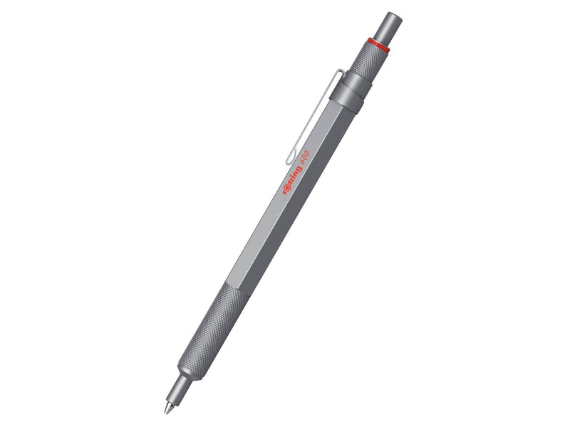 Rotring 600 Gel Pen | 0.55 mm | Black Ink | Silver Metal Body Pen | Non-Slip Knurled Grip & Hexagonal Barrel | Refillable