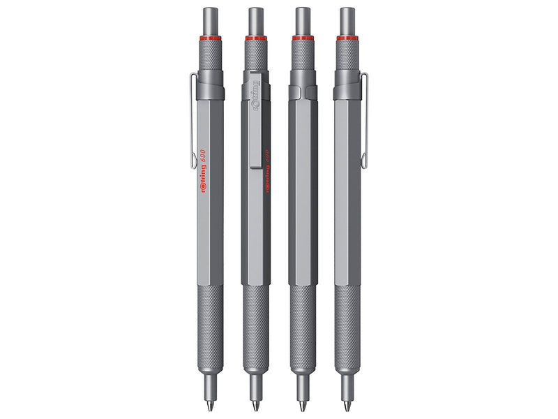 Rotring 600 Gel Pen | 0.55 mm | Black Ink | Silver Metal Body Pen | Non-Slip Knurled Grip & Hexagonal Barrel | Refillable