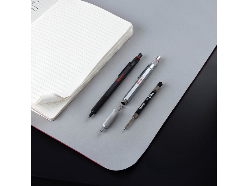 Rotring 600 Gel Pen | 0.55 mm | Black Ink | Silver Metal Body Pen | Non-Slip Knurled Grip & Hexagonal Barrel | Refillable