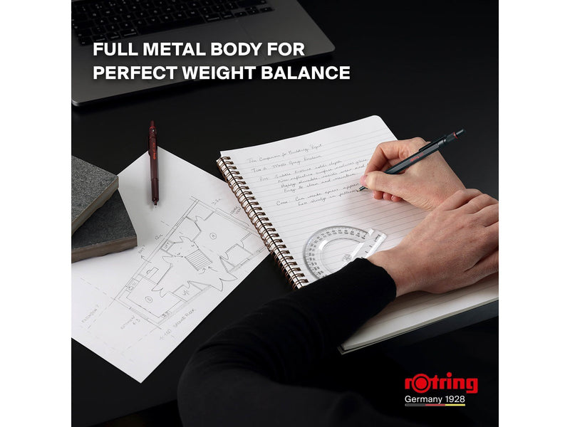 Rotring 600 Ballpoint Pen | Medium Point | Black Ink | All-Metal Body Pen | Dark Stone | Non-Slip Knurled Grip & Hexagonal Barre