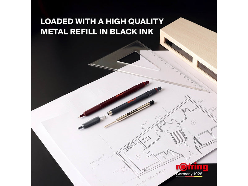 Rotring 600 Ballpoint Pen | Medium Point | Black Ink | All-Metal Body Pen | Dark Stone | Non-Slip Knurled Grip & Hexagonal Barre