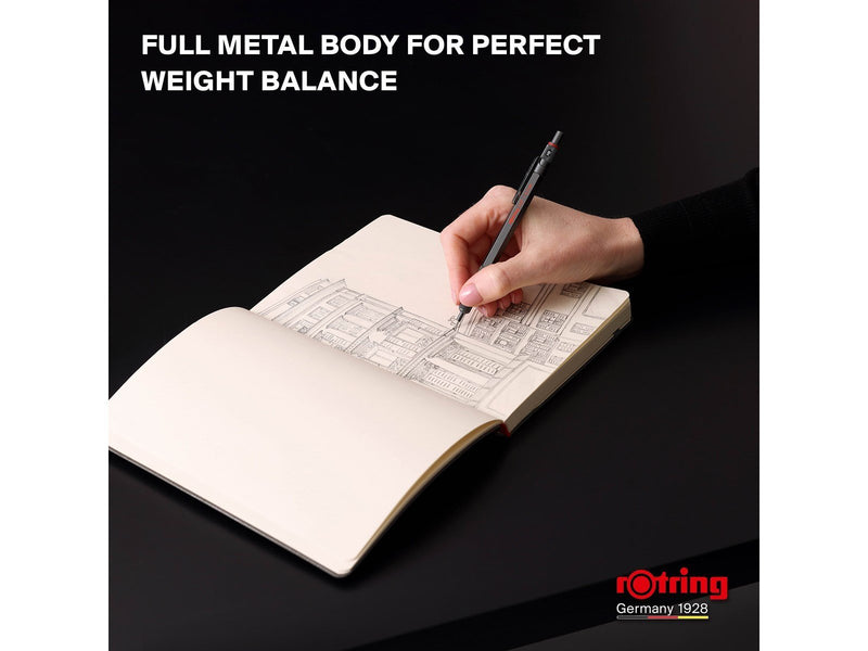 Rotring 600 Mechanical Pencil | HB Lead 0.5 mm | All-Metal Body Propelling Pencil | Dark Stone | Non-Slip Knurled Grip & Hexagon