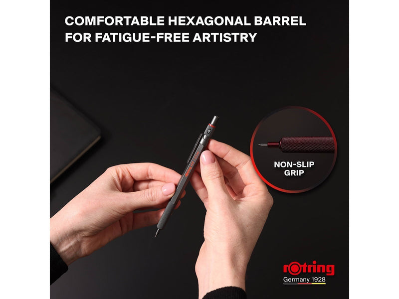 Rotring 600 Mechanical Pencil | HB Lead 0.5 mm | All-Metal Body Propelling Pencil | Dark Stone | Non-Slip Knurled Grip & Hexagon