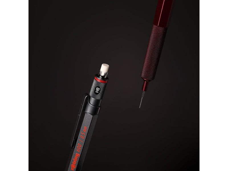 Rotring 600 Mechanical Pencil | HB Lead 0.5 mm | All-Metal Body Propelling Pencil | Dark Stone | Non-Slip Knurled Grip & Hexagon