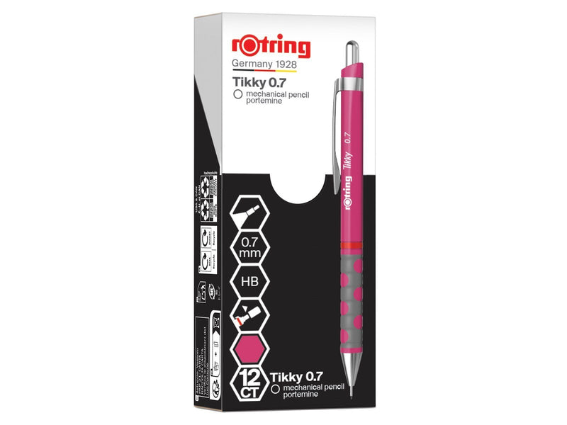 Rotring Tikky Mechanical Pencil | HB 0.7 mm | Magenta (pink) Barrel | Lightweight with Rubberised Grip | 12 Count